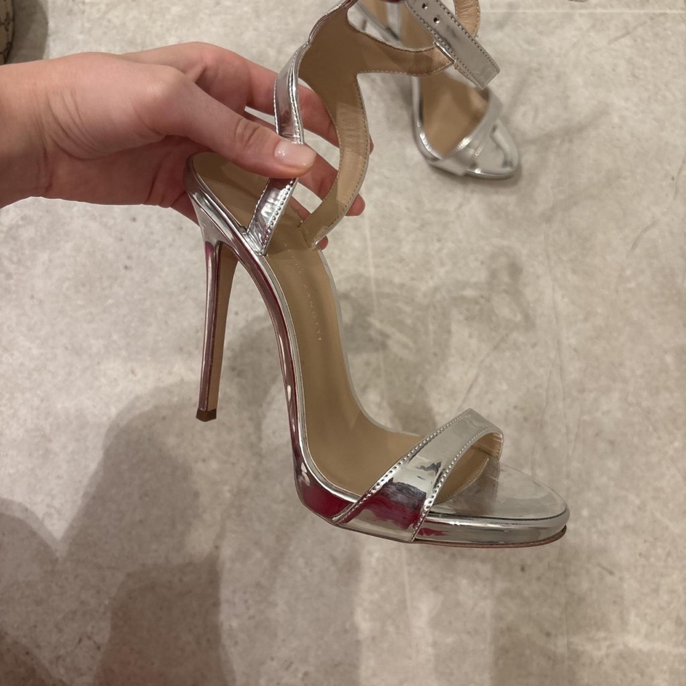 Giuseppe Zanotti Silver Mirror Stiletto Ankle-Strap Sandals